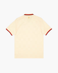 Bayern Munich hand-embroidered football shirt in cream / red, back view — CRID