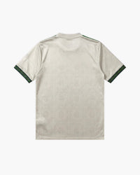 Bayern Munich hand-embroidered football shirt in beige / green, back view — CRID