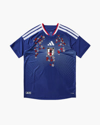 Japan hand-embroidered football shirt in blue / red, front view — CRID