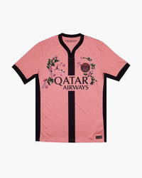 PSG hand-embroidered football shirt in pink / black, front view — CRID