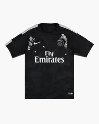 PSG hand-embroidered football shirt in black, front view — CRID
