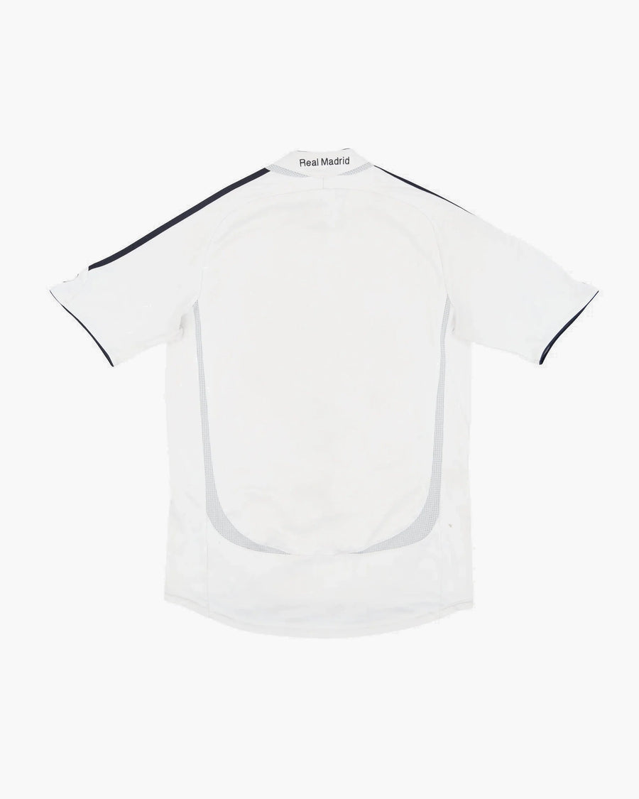 Real Madrid hand-embroidered football shirt in white / purple, back view — CRID