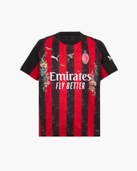 AC Milan hand-embroidered football shirt in red / black, front view — CRID