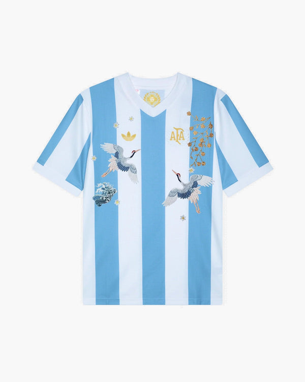 Argentina hand-embroidered football shirt in blue / white, front view — CRID