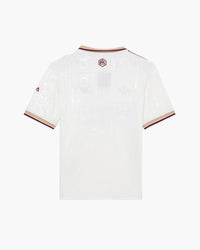 Arsenal hand-embroidered football shirt in white / burgundy, back view — CRID