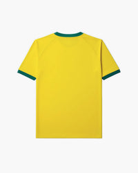 Brazil hand-embroidered football shirt in yellow / green, back view — CRID