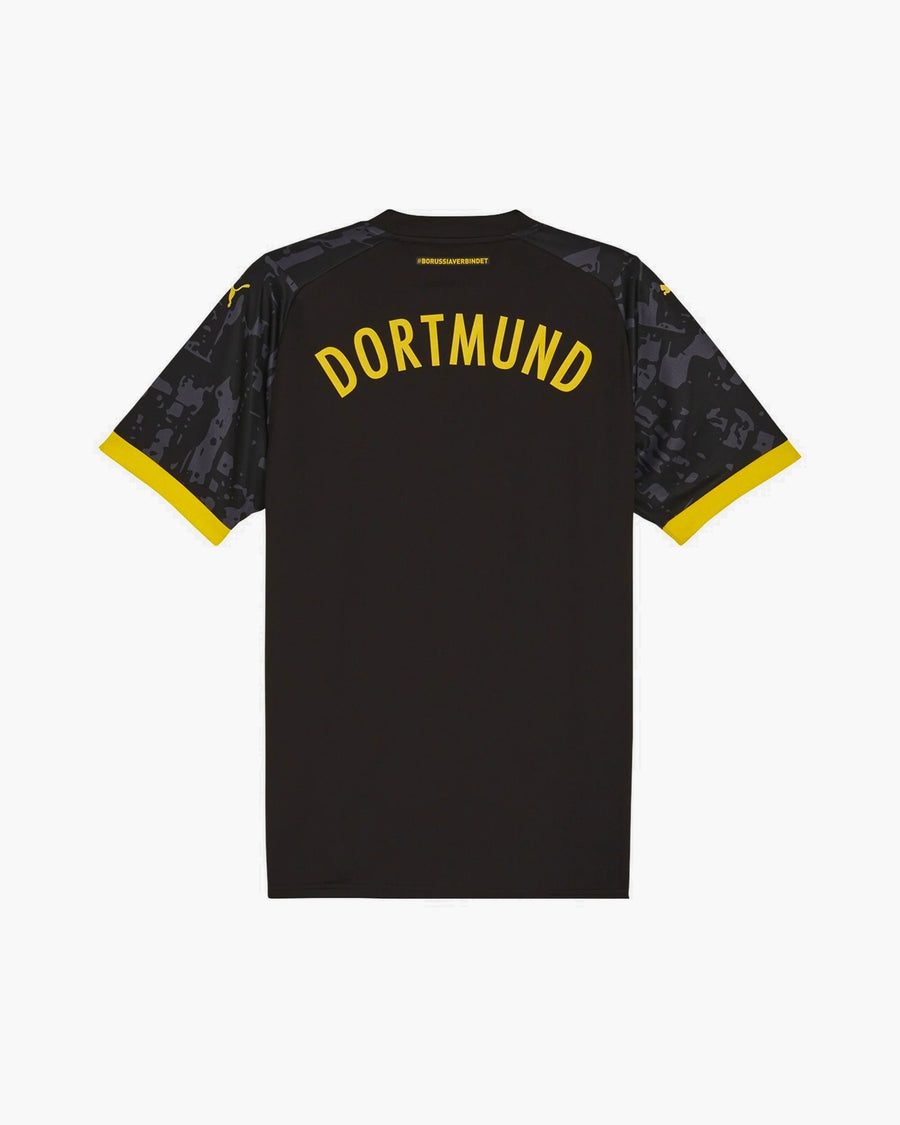 Borussia Dortmund hand-embroidered football shirt in black / yellow, back view — CRID