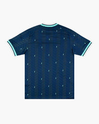 Germany hand-embroidered football shirt in navy / turquoise, back view — CRID