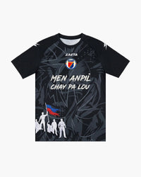 Haiti hand-embroidered football shirt in black, front view — CRID