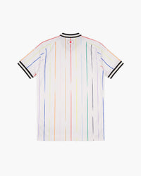 Japan hand-embroidered football shirt in white / black, back view — CRID