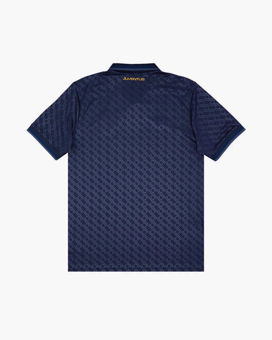 Juventus hand-embroidered football shirt in navy / blue, back view — CRID