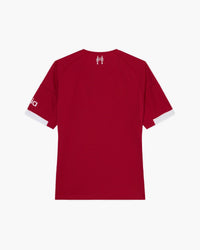 Liverpool hand-embroidered football shirt in red / gold, back view — CRID