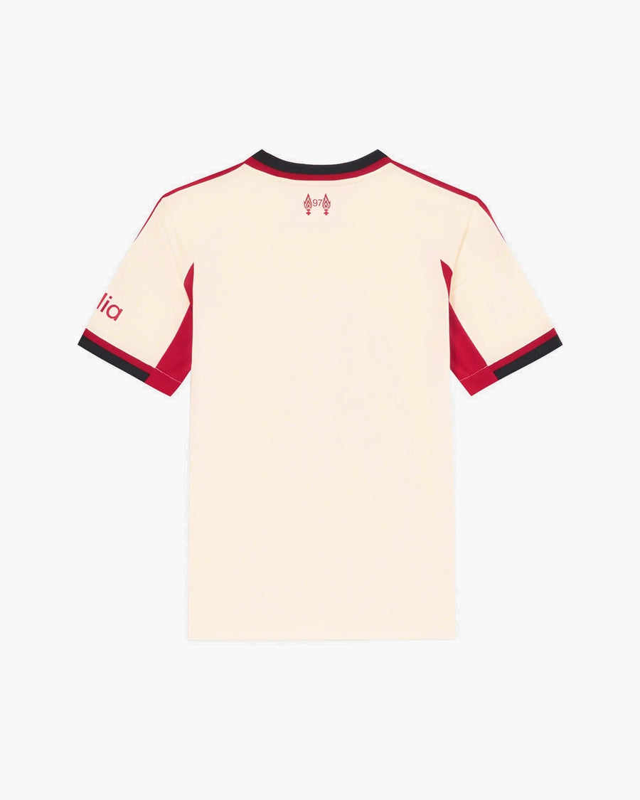 Liverpool hand-embroidered football shirt in cream / red, back view — CRID