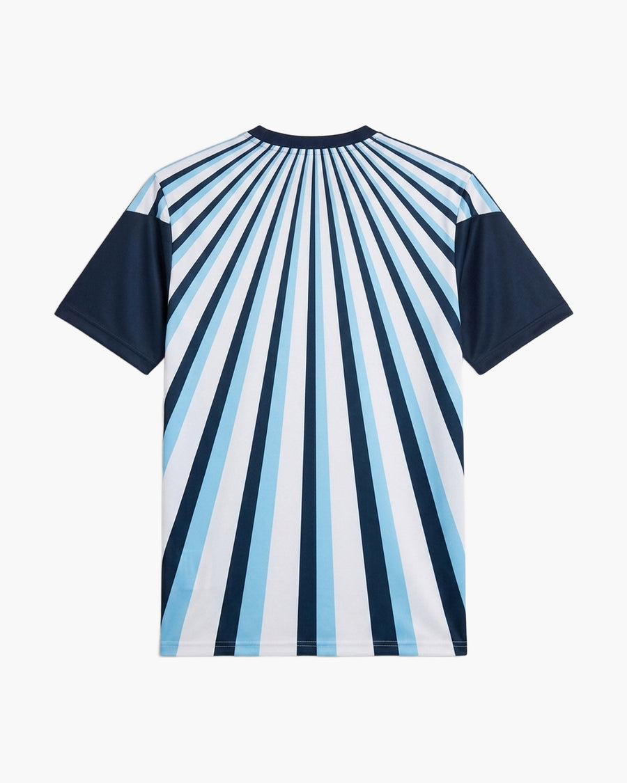 Argentina 2026 pre-match football shirt in white, light blue and navy, back view, blank for name and number — CRID