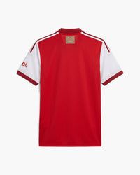 Arsenal 2026/27 home football shirt in scarlet red with white sleeves, back view, blank for name and number — CRID