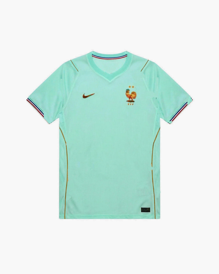 Camiseta Francia 2026 segunda equipación verde menta con el gallo FFF, vista frontal — CRID