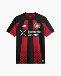 Bayer 04 Leverkusen 2026/27 home football shirt in black and red with the club crest, front view — CRID
