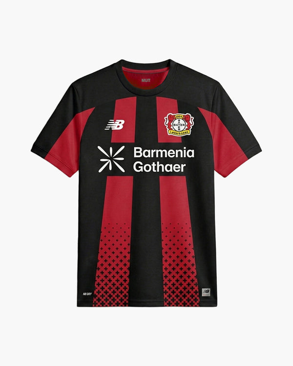Bayer 04 Leverkusen 2026/27 home football shirt in black and red with the club crest, front view — CRID