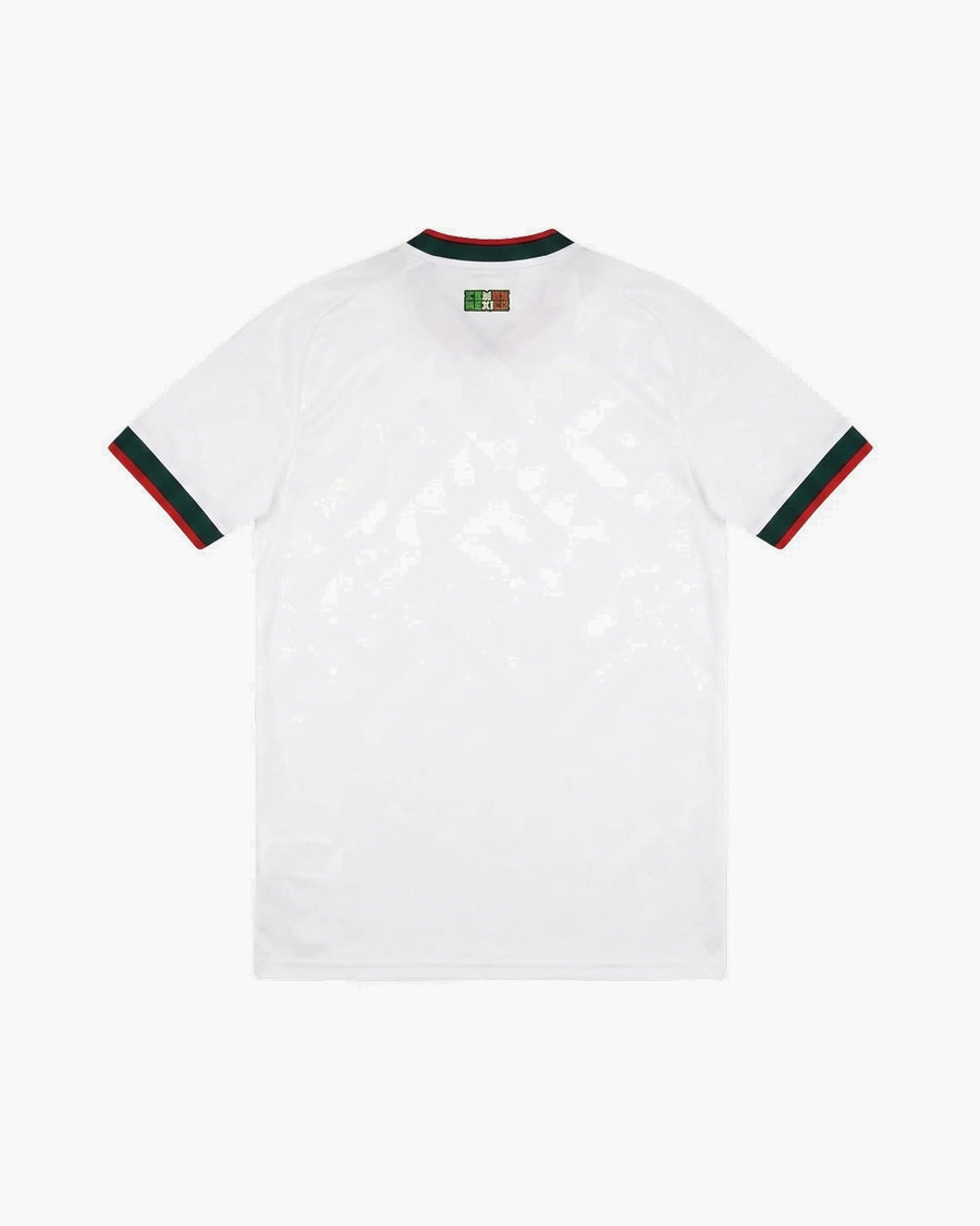 Mexico hand-embroidered football shirt in white / red, back view — CRID
