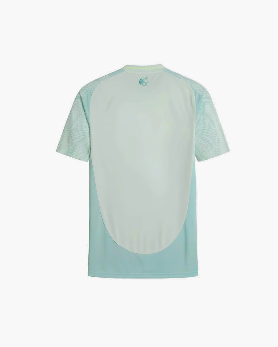 Mexico hand-embroidered football shirt in mint / green, back view — CRID