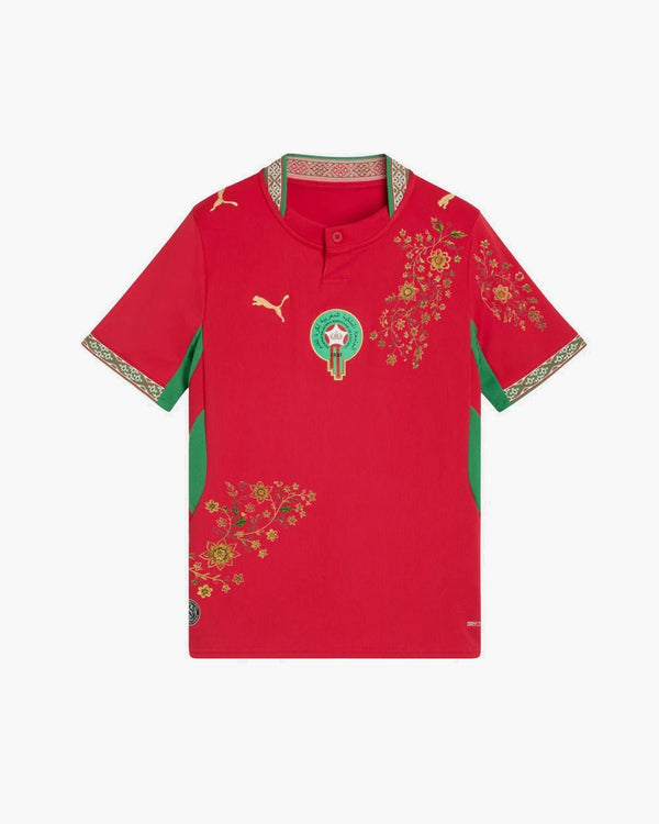 Morocco hand-embroidered football shirt in red / green, front view — CRID