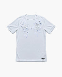 Norway hand-embroidered football shirt in white, front view — CRID
