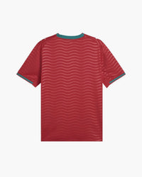 Portugal hand-embroidered football shirt in red / green, back view — CRID