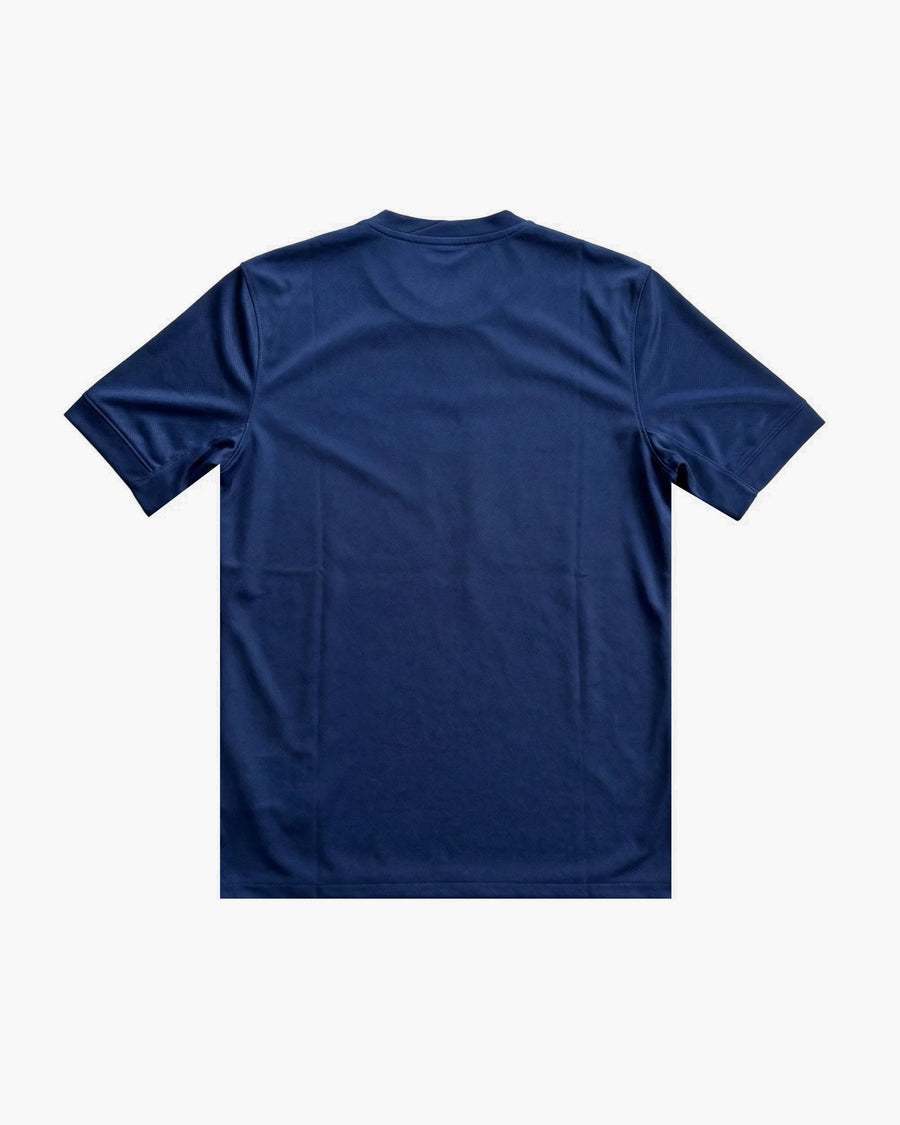 PSG hand-embroidered football shirt in navy / red, back view — CRID