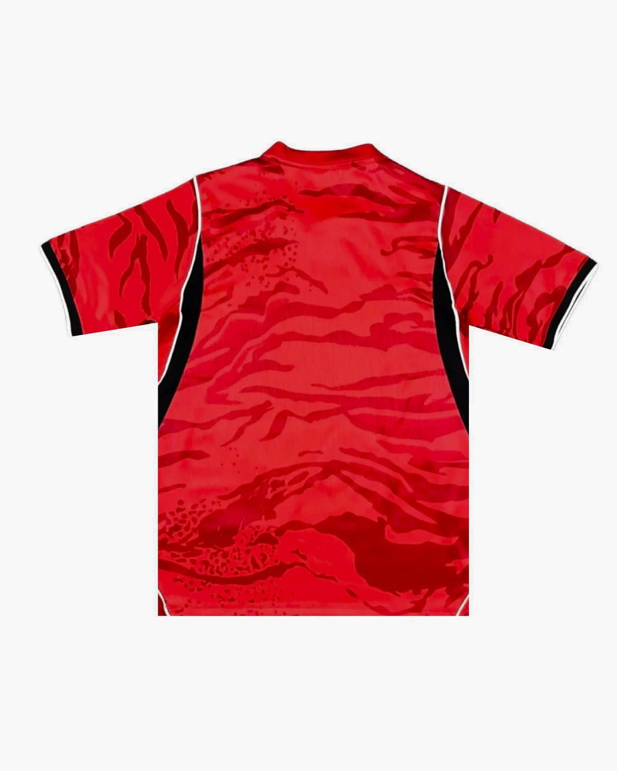South Korea hand-embroidered football shirt in red / black, back view — CRID