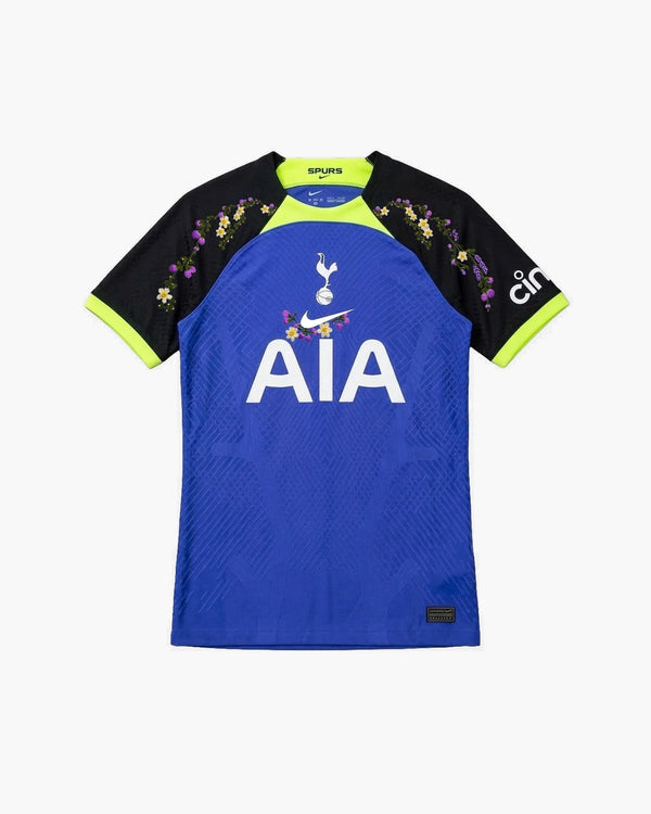 Tottenham hand-embroidered football shirt in blue / black, front view — CRID